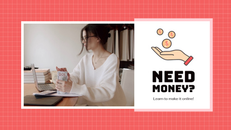 Ontwerpsjabloon van YouTube intro van Manieren om geld te verdienen met jonge aantrekkelijke vrouw