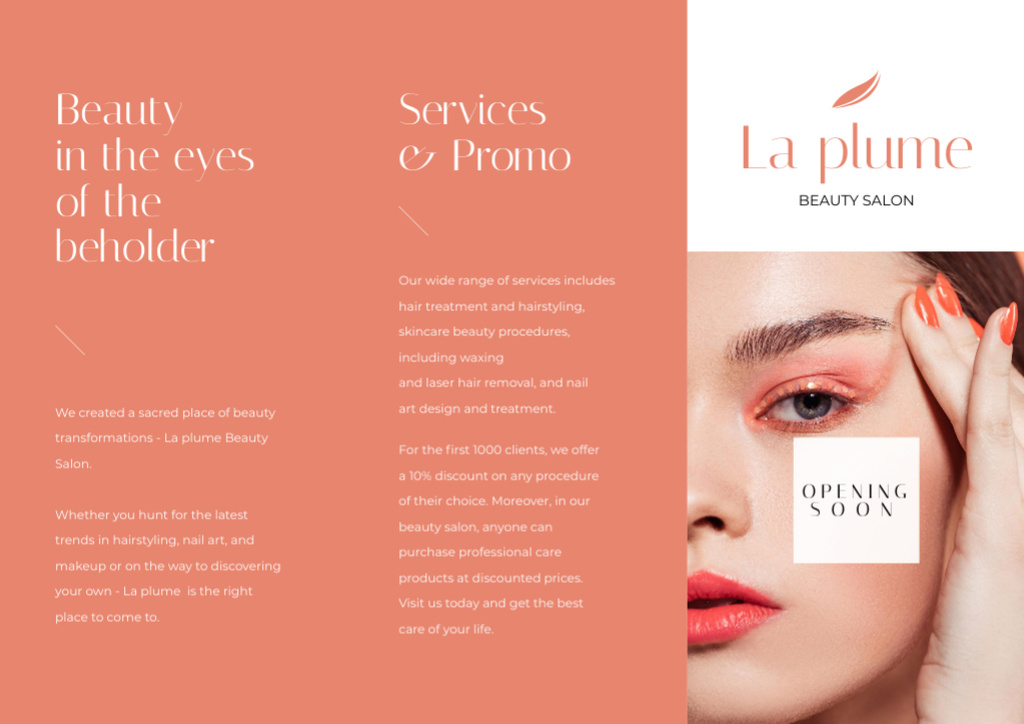 Modèle de visuel Beauty Salon Opening Announcement with Bright Makeup - Brochure Din Large Z-fold