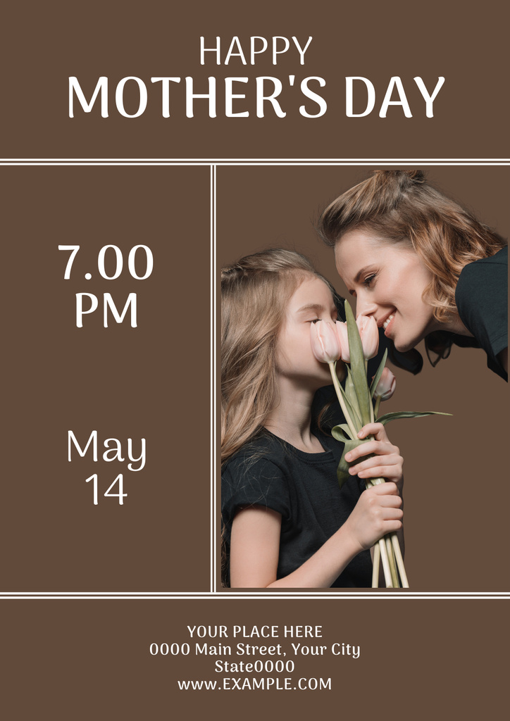 Mom and Daughter with Tulips on Mother's Day Poster Design Template