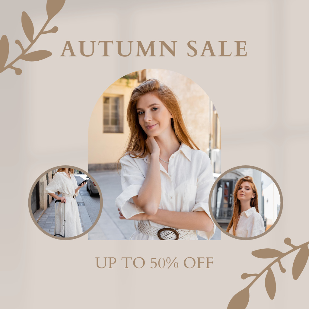 Young Woman in City for Autumn Sale of Dresses Instagram Design Template