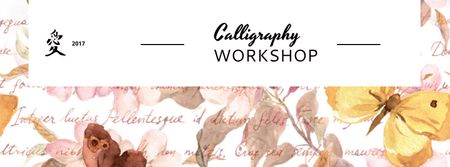 Anúncio de sessão de habilidades de caligrafia com padrão floral Facebook cover Modelo de Design