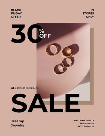Jewelry Sale with Shiny Rings in Red Poster 8.5x11in Design Template