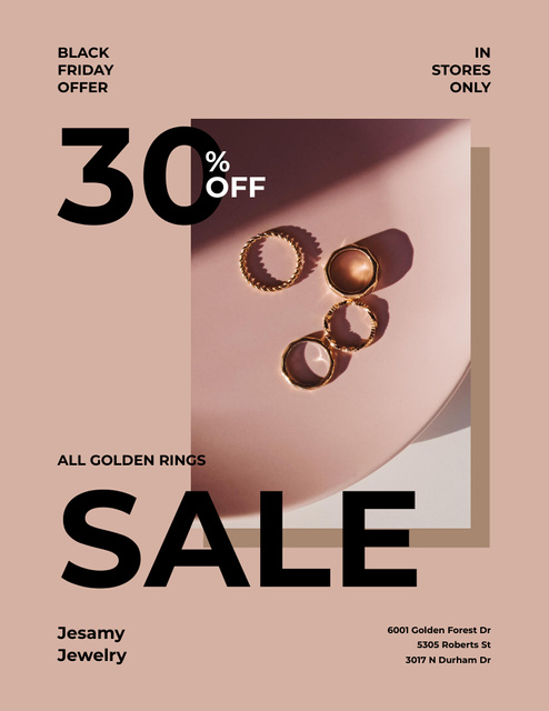 Jewelry Sale with Shiny Rings on Pastel Poster 8.5x11in Tasarım Şablonu