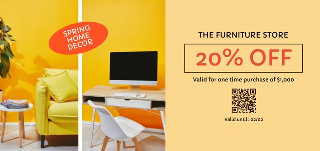 Designvorlage Discount at Furniture Store Yellow für Coupon Din Large