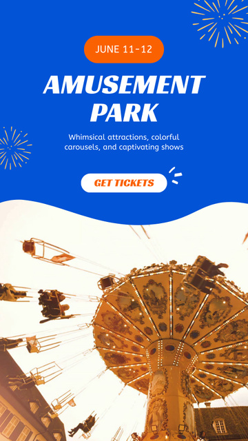 Amusement Park With Extreme Carousels Promotion Instagram Video Story Πρότυπο σχεδίασης