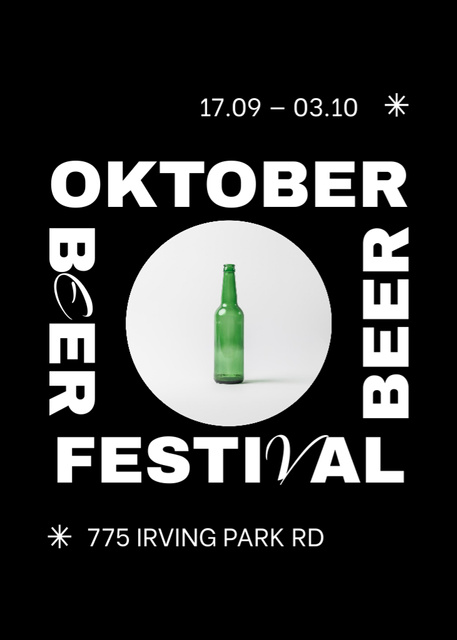 Designvorlage Oktoberfest Celebration Announcement With Bottle in Black für Postcard 5x7in Vertical