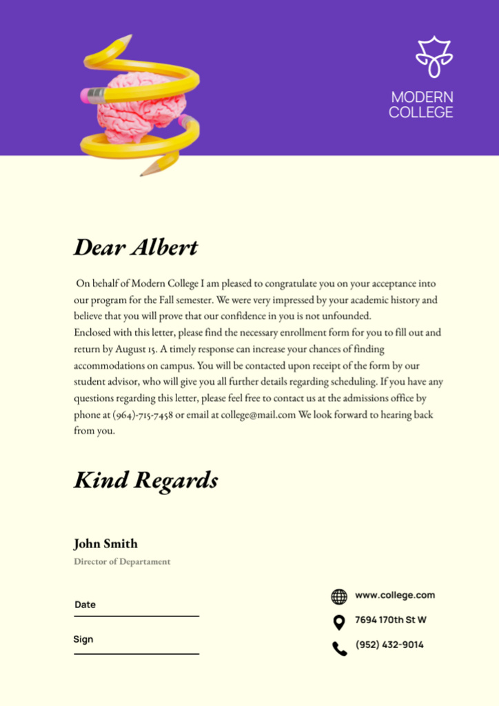 Letter to University on Blue Letterhead – шаблон для дизайна