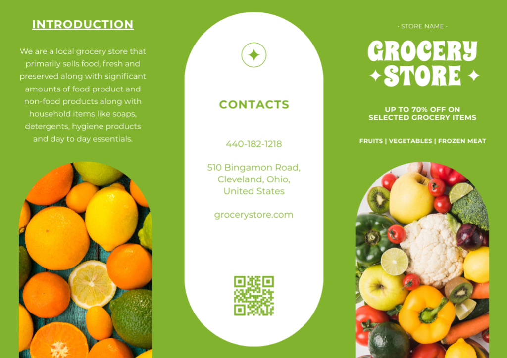 Grocery Introduction With Oranges Sale Offer Brochure Modelo de Design