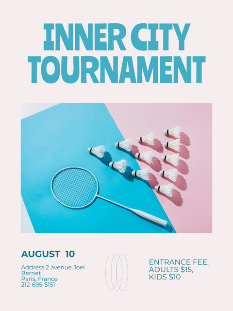 Inner Badminton Tournament Announcement with Racket and Shuttlecocks Poster 36x48in Design Template