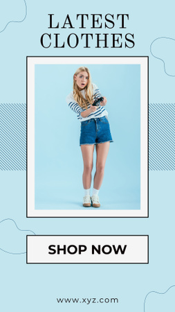 Plantilla de diseño de Clothes Sale Offer with Young Woman in Shorts Instagram Story 