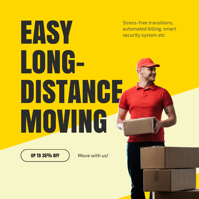 Efficient And Long-distance Moving Service With Discounts Animated Postデザインテンプレート