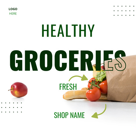Beyaz Kağıt Torbada Sağlıklı Gıda Instagram Tasarım Şablonu