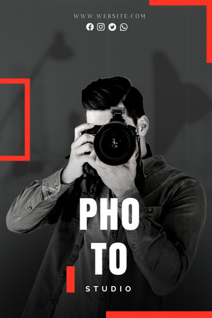 Grey Stylish Announcement Of Photostudio With Man Pinterest Design Template