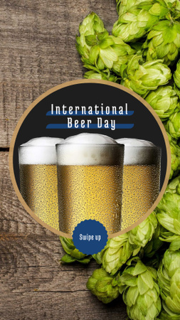 Beer Day Offer Glasses and Hops Instagram Story Design Template