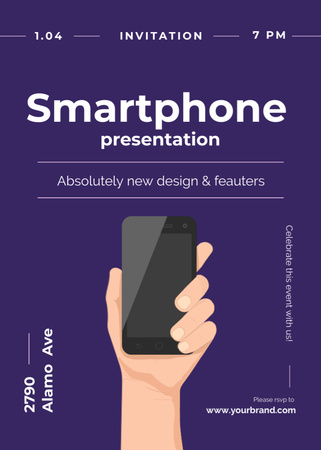 Smartphone Review with Hand Holding Phone Invitation Modelo de Design