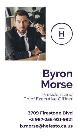 Contact Information of Chief Executive Officer Business Card US Vertical Design Template