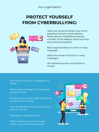 Protection from Online Bullying Checklist On Blue Poster 36x48inデザインテンプレート