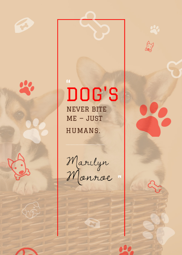 Platilla de diseño Puppies in Basket And Quote About Humans And Dogs Invitation