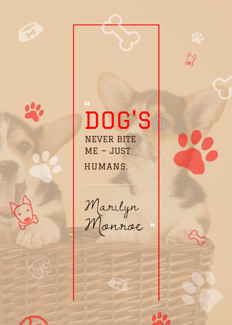 Puppies in Basket And Quote About Humans And Dogs Invitation Tasarım Şablonu