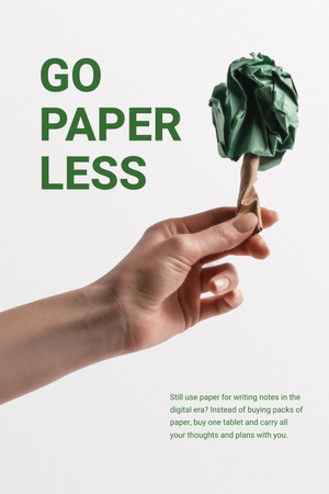 Designvorlage Papiersparkonzept mit der Hand mit Papierbaum für Pinterest