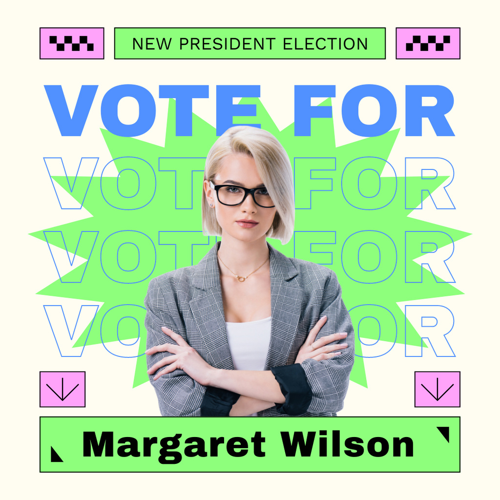 Ontwerpsjabloon van Instagram AD van Election of New President with Woman in Glasses