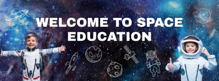 Designvorlage Ankündigung des Bildungskanals mit Kindern im Astronautenkostüm für Facebook cover
