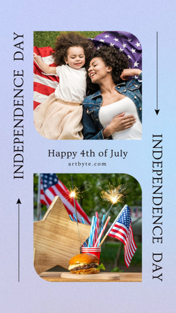 USA:n itsenäisyyspäivän juhla onnellisen äidin ja tyttären kanssa Instagram Story Design Template