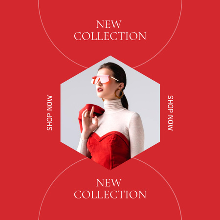 Designvorlage Neuer Kollektionsvorschlag mit junger Frau in Rot für Instagram