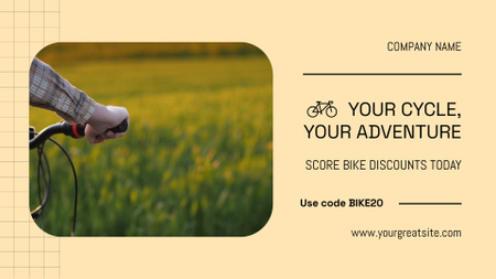 Designvorlage Stilvolles Fahrrad mit Slogan und Rabatten per Promo-Code für Full HD video