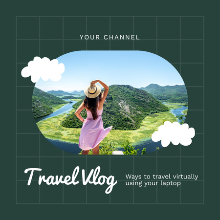 Travel Blog Promotion with Young Woman on Green Instagram Design Template