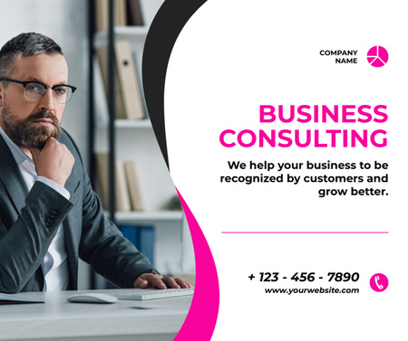 Services of Business Consulting with Thoughtful Businessman Facebook Design Template