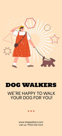 Dog Walking Service Ad Flyer 3.75x8.25inデザインテンプレート