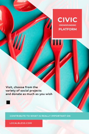 Crowdfunding Platform Red Plastic Tableware Flyer 4x6in Design Template