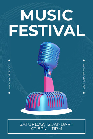 Music Festival Announcement with Blue Microphone Pinterest Design Template