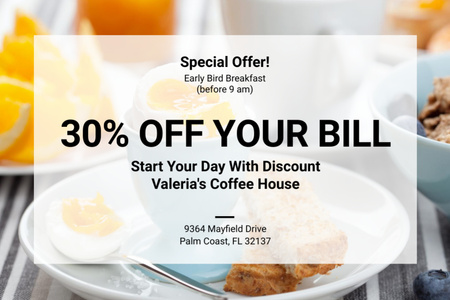 Announcement of Discount on Breakfast in Diner Flyer 4x6in Horizontal Design Template