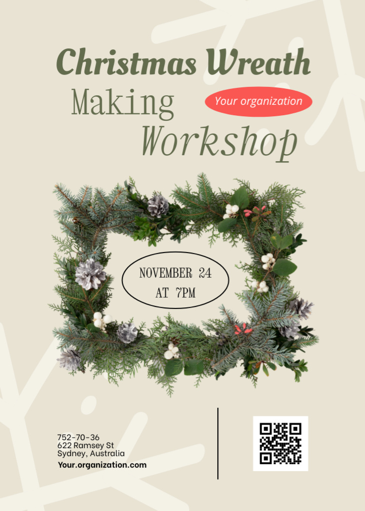 Christmas Wreath Making Workshop Announcement Invitation Modelo de Design