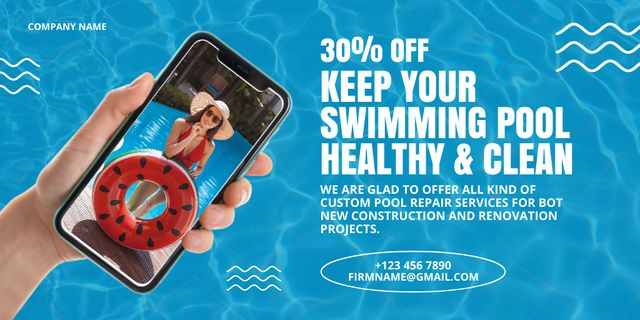 Template di design Swimming Pool Cleaning Services At Discounted Rates In Blue Twitter