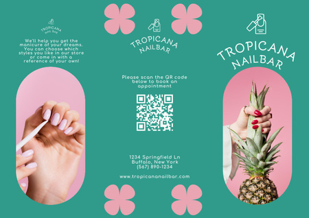 Ontwerpsjabloon van Brochure van Nail Services Offer with Woman Holding Pineapple