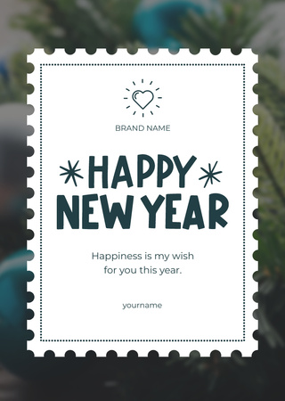 New Year Minimalistic Greeting Postcard A6 Vertical Design Template