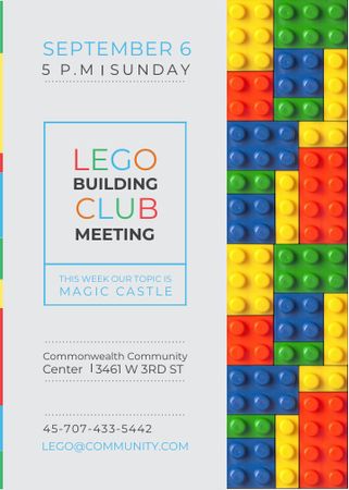 Plantilla de diseño de Lego Building Club meeting Constructor Bricks Invitation 