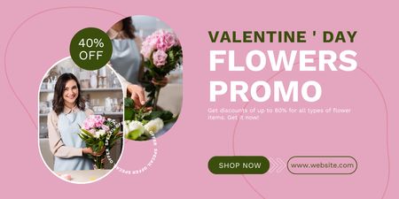 Promotion on Flowers for Valentine's Day Twitter Design Template