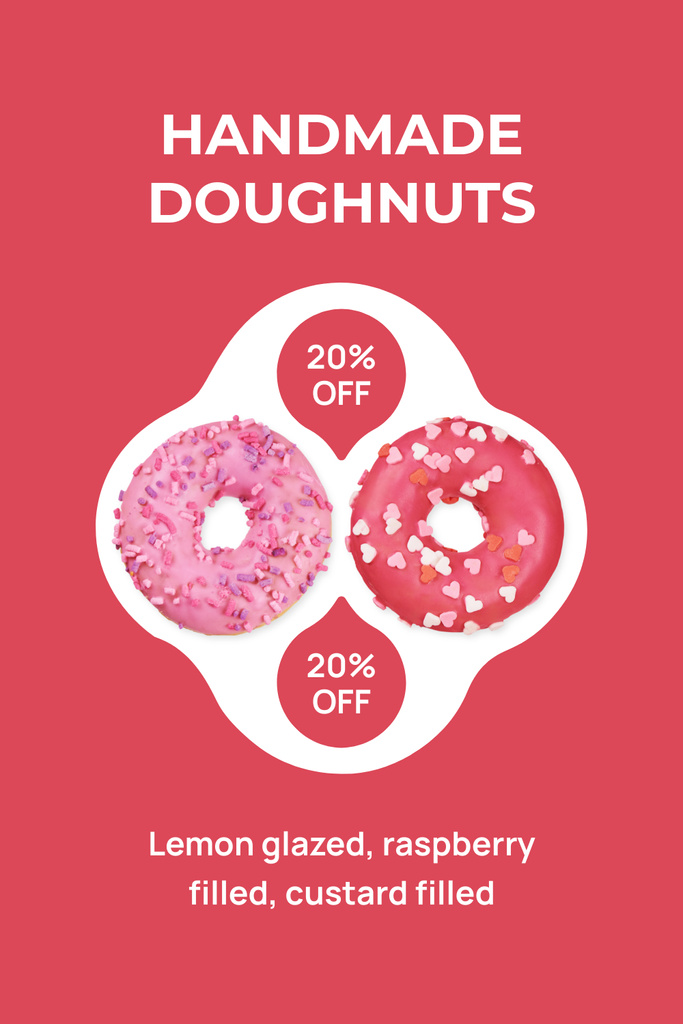 Ad of Handmade Doughnuts with Discount in Pink Pinterestデザインテンプレート