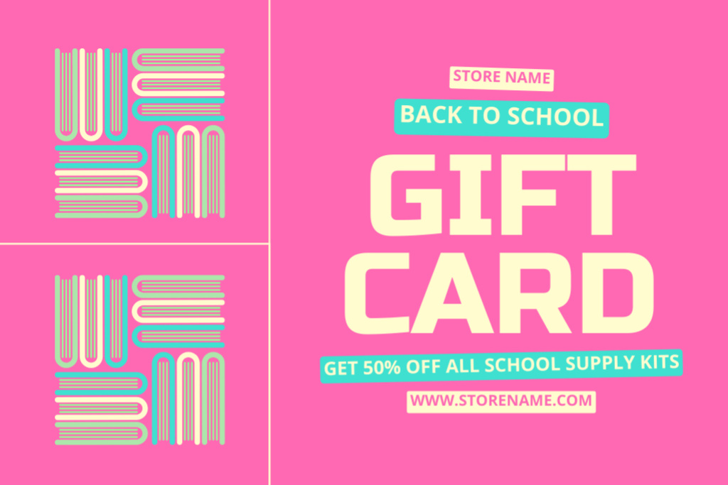 Bright Gift Voucher for Discount on School Supplies Gift Certificate Design Template