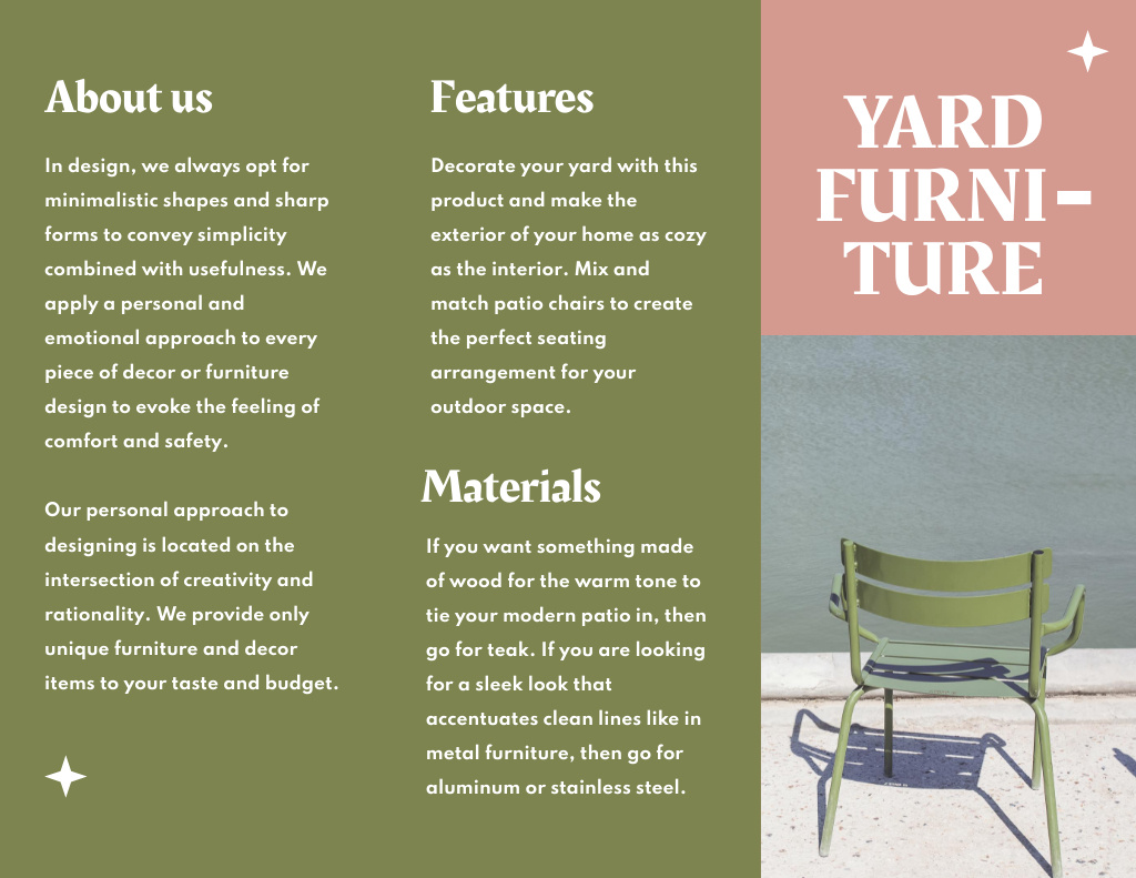 Yard Furniture Offer with Stylish Chairs Brochure 8.5x11in Z-fold Design Template