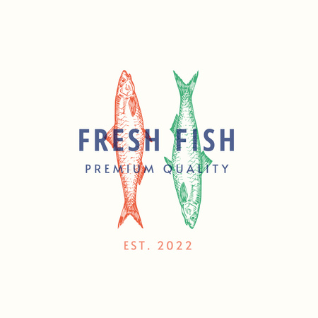 Fish Shop Emblem Logo Design Template