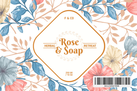 Gyógynövényes szappan rózsával a csomagban Label tervezősablon