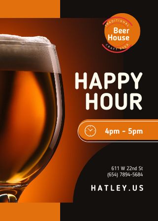 Happy Hour Offer Beer in Glass Flayer Design Template