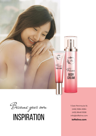 Skincare Products ad with Young Woman Poster A3 Design Template