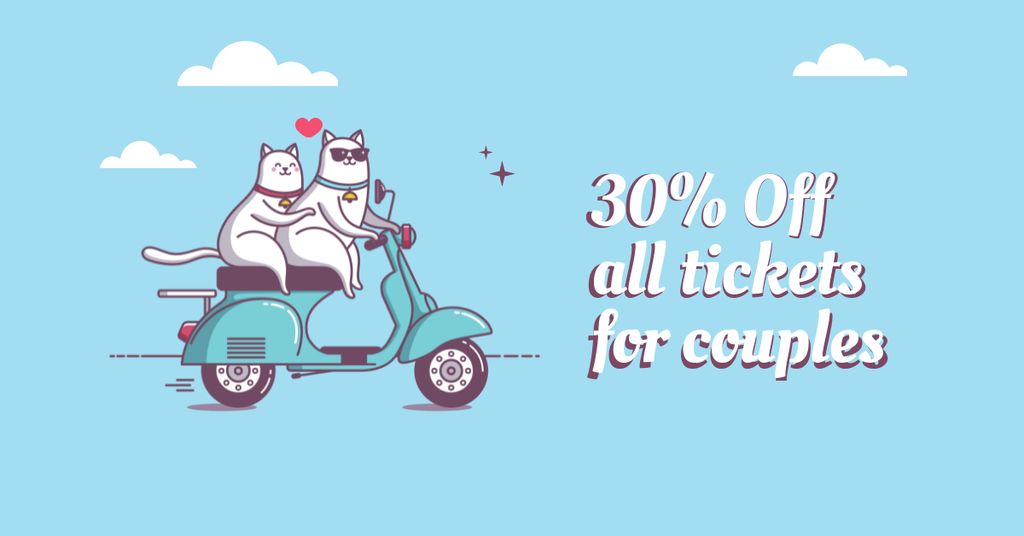 Plantilla de diseño de Tickets sale with cats on Scooter Facebook AD 