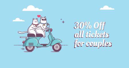 Template di design biglietti vendita con gatti su scooter Facebook AD